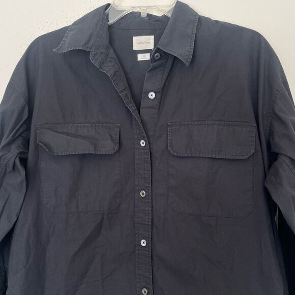 Aritzia Wilfred Free Oversized Shirt XS Black Cotton Button Up w/ Chest Pockets - Picture 4 of 9
